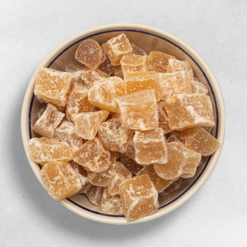 Getrockneter Ingwer Bio naturbelassen ungesüßt ohne Zuckerzusatz scharf aromatisch gesunder Snack vegan entzündungshemmend ballaststoffreich Trockenfrucht
