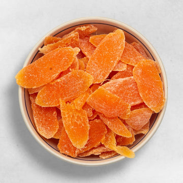 Getrockneter Ananas-Orangenmix Bio Qualität zuckerfrei fruchtiger Snack tropisch zitrusartig ballaststoffreich gesund vegan