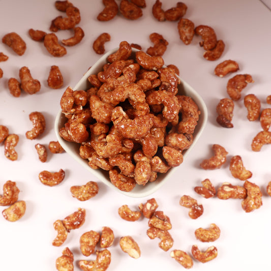 Gebrannte Cashew Nüsse süß karamellisiert knusprig geröstet Bio Qualität aus Wien Snack Spezialität