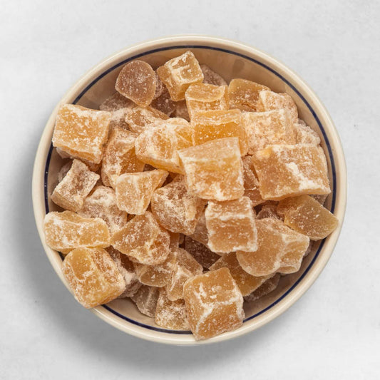 Getrockneter Ingwer Bio naturbelassen ungesüßt ohne Zuckerzusatz scharf aromatisch gesunder Snack vegan entzündungshemmend ballaststoffreich Trockenfrucht