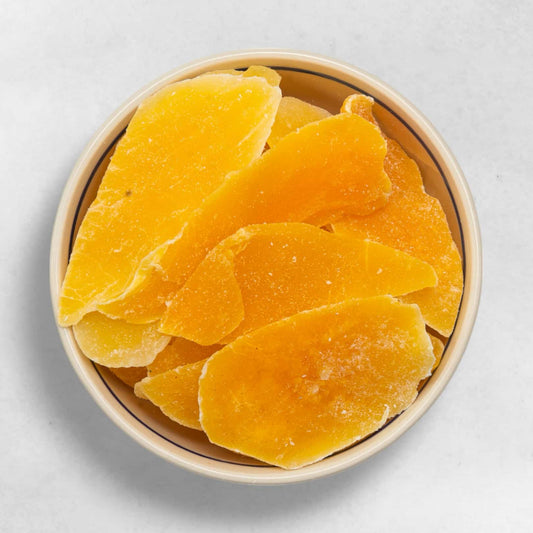 Getrocknete Mango Bio Qualität mit natürlichem Zuckerzusatz fruchtig exotisch ballaststoffreich tropischer Snack gesund vegan